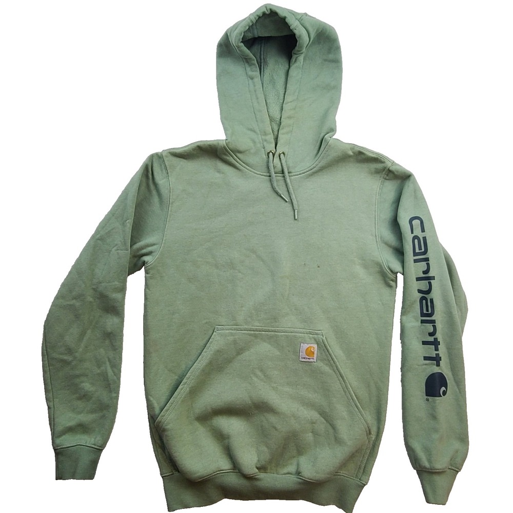 Carhartt Men Sleeve Logo Loose Fit Hoodie XS Sage Green Pullover Sweatshirt K288